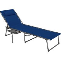 Product photograph of Outsunny Folding Sun Lounger With Side Table 5-level Adjustable Reclining Sun Lounger Chair Portable Garden Recliner Sunbed With Side Pocket Head Pillow For Patio Beach Dark Blue from Aosom UK