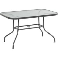 Product photograph of Outsunny Glass Top Garden Table Curved Metal Frame W Parasol Hole 4 Legs Outdoor Balcony Sturdy Friends Family Dining Table -grey Aosom Uk from Aosom UK