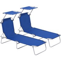 Product photograph of Outsunny 2 Pieces Foldable Sun Lounger Set With Removeable Shade Canopy Patio Recliner With Adjustable Backrest With Mesh Fabric Aosom Uk from Aosom UK