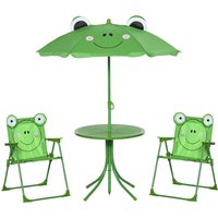 Product photograph of Outsunny Kids Folding Picnic Table And Chair Set Frog Pattern With Removable Height Adjustable Sun Umbrella Green from Aosom UK