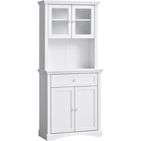 Product photograph of Homcom Kitchen Cupboard Freestanding Storage Cabinet With Glass Doors Adjustable Shelves And Open Counter White from Aosom UK