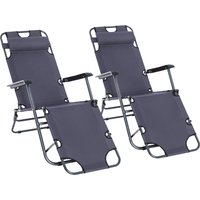Product photograph of Outsunny 2 Pieces Foldable Sun Loungers With Adjustable Back Outdoor Reclining Garden Chairs With Pillow And Armrests Grey Aosom Uk from Aosom UK