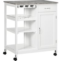 Product photograph of Homcom Compact Kitchen Trolley Utility Cart On Wheels With Wine Rack Drawer Open Shelf And Storage Cabinet For Dining Room White Aosom Uk from Aosom UK