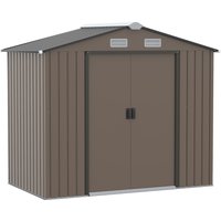 Product photograph of Outsunny 7ft X 4ft Lockable Garden Metal Storage Shed Large Patio Roofed Tool Storage Building Foundation Sheds Box Outdoor Furniture Brown from Aosom UK
