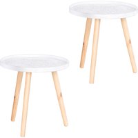 Product photograph of Homcom Carved Elegance Set Of 2 Floral Coffee Tables With Tray Top Wooden Legs Modern Round Side Tables White Aosom Uk from Aosom UK