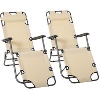 Product photograph of Outsunny Set Of 2 Folding Sun Loungers Adjustable Backrest Outdoor Recliner Chairs With Pillow And Armrests Beige Aosom Uk from Aosom UK