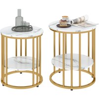 Product photograph of Homcom Set Of Two Marble-effect Coffee Tables - White Gold-tone from Aosom UK