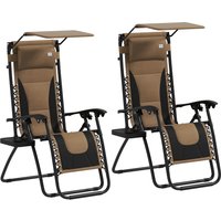 Product photograph of Outsunny Zero Gravity Lounger Chair Set Of 2 Folding Reclining Patio Chair With Shade Cover Cup Holder Soft Cushion And Headrest Brown from Aosom UK