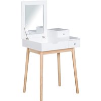 Product photograph of Homcom Mdf Pine Dressing Table Desk Flip-up Mirror Multi-purpose 2 Drawers Modern - White from Aosom UK