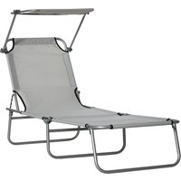 Product photograph of Outsunny Folding Recliner Chair With Adjustable Back And Sun Shade Perfect For Outdoor Patio Garden Light Grey Aosom Uk from Aosom UK