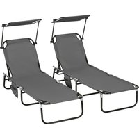Product photograph of Outsunny 2 Piece Folding Sun Loungers With Canopy Adjustable Recliner Garden Chairs With Breathable Mesh For Outdoor Pool Garden Dark Grey from Aosom UK