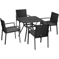 Product photograph of Outsunny 4 Seater Rattan Garden Furniture Set 5 Pieces Outdoor Dining Set With Cushions Umbrella Hole - Black from Aosom UK