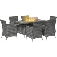 Product photograph of Outsunny 7 Pcs Pe Rattan Dining Sets W Fire Pit Table Garden Dining Set W Heater Table Armchairs W Cushions Glass Windscreen 50 000 Btu Grey from Aosom UK