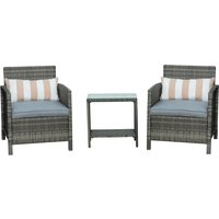 Product photograph of Outsunny Garden Rattan Furniture 3 Pieces Patio Bistro Set Wicker Weave Conservatory Sofa Chair Table Set With Cushion Pillow - Grey from Aosom UK