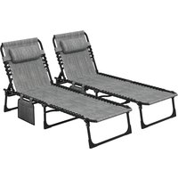 Product photograph of Outsunny Portable Sun Lounger Set Of 2 Folding Camping Bed Cot Reclining Lounge Chair 5-position Adjustable Backrest Mixed Grey from Aosom UK