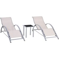 Product photograph of Outsunny 3-piece Lounger Set Metal-framed Outdoor Recliners With Side Table Cream For Sunbathing Bliss Aosom Uk from Aosom UK