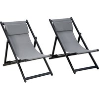 Product photograph of Outsunny Set Of 2 Folding Garden Beach Aluminium Frame Deck Chairs Deckchairs Seaside Folding Garden Patio Lounger Grey from Aosom UK