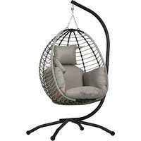 Product photograph of Outsunny Outdoor Swing Chair With Thick Padded Cushion Patio Hanging Chair W Metal Stand Foldable Basket Cup Holder Rope Structure from Aosom UK