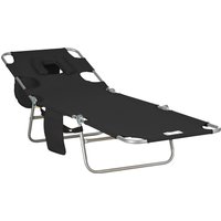 Product photograph of Outsunny Beach Chaise Lounge Foldable Sun Lounger With Reading Hole Adjustable Backrest Side Pocket Black Aosom Uk from Aosom UK