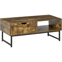 Product photograph of Homcom Industrial Coffee Table Wooden Sofa Table With Storage Shelf And Drawer Metal Frame Rustic Brown 106w X 48d X 43h Cm Aosom Uk from Aosom UK