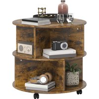 Product photograph of Homcom Round Wood Coffee Table With Wheels 3-tier Rolling Side Table For Living Room With Divided Shelves Rustic Brown Aosom Uk from Aosom UK