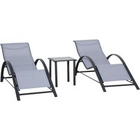 Product photograph of Outsunny 3 Pieces Lounge Chair Set Garden Outdoor Recliner Sunbathing Chair With Table Light Grey Aosom Uk from Aosom UK