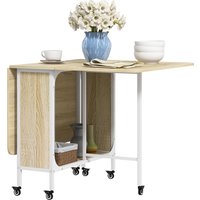Product photograph of Homcom Folding Kitchen Table W 6 Wheels And Storage Shelf Mobile Drop Leaf Dining Table For Small Spaces Folding Wood Tables Natural Aosom Uk from Aosom UK