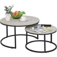 Product photograph of Homcom 2 Pcs Stacking Coffee Table Set W Steel Frame Marble-effect Top Foot Pads Nest Of Tables Storage Display Black Grey from Aosom UK