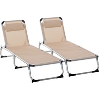 Product photograph of Outsunny Foldable Sun Lounger Set With Pillow Adjustable Recliner Aluminium Frame Camping Cot Khaki Aosom Uk from Aosom UK