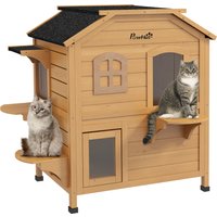 Product photograph of Pawhut Wooden Cat House Condos Cat Cave Pet Shelter 2 Floor Villa Outdoor Furniture Natural Wood Finish Aosom Uk from Aosom UK