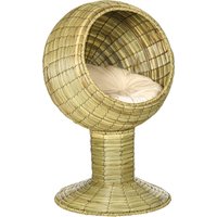 Product photograph of Pawhut Cat House Elevated Natural Mat Grass Bed Round Kitten Cave With Cushion Detachable Top Yellow 41 X 71 5 Cm Aosom Uk from Aosom UK