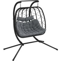 Product photograph of Outsunny Outdoor Pe Rattan Double-seater Swing Chair W Thick Padded Cushion Patio Hanging Chair For 2 W Metal Stand Headrest Black from Aosom UK