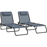 Product photograph of Outsunny Folding Sun Loungers Dual Beach Recliners 4-position Adjustable Grey Aosom Uk from Aosom UK
