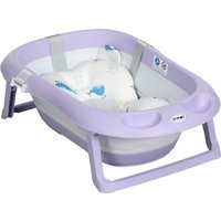 Product photograph of Zonekiz Foldable Baby Bath Tub Bath Tub With Non-slip Support Cushion Pad Drain Plugs Shower Head Holder For Newborn To 6 Years - Purple from Aosom UK