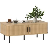 Product photograph of Homcom Coffee Table With Storage Living Room Table With Slatted Tambour Sliding Doors And Foot Pads Rectangular Coffee Table With Elevated Base For Living Room Oak Aosom Uk from Aosom UK