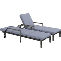 Product photograph of Outsunny Outdoor Pe Rattan Sun Lounger Set Of 2 Wicker Chaise Recliner Garden Chair With 5-level Adjustable Backrest Dark Grey Aosom Uk from Aosom UK
