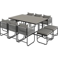 Product photograph of Outsunny 10 Seater Rattan Cube Garden Furniture Set Rattan Dining Set With Cushions Outdoor Dining Table And Chairs With 6 Armchairs 4 Stools Rectangular Wood Grain Plastic Top Table Grey from Aosom UK