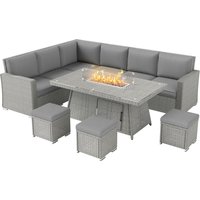 Product photograph of Outsunny 7 Pieces Pe Rattan Garden Furniture Set 50 000 Btu Gas Fire Pit Table Double Corner Sofa And 3 Footstools For Conservatory Grey from Aosom UK