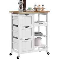 Product photograph of Homcom Rolling Kitchen Island Cart Bar Serving Cart Compact Trolley On Wheels With Wood Top Shelves Drawers For Home Dining White Aosom Uk from Aosom UK