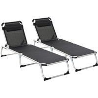 Product photograph of Outsunny Sun Lounger Set 2 Pieces Foldable Reclining Lounge Chair With Pillow 5-level Adjustable Aluminium Frame Black Aosom Uk from Aosom UK