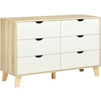 Product photograph of Homcom 6-drawer Wide Chest Storage Organiser Unit With Wooden Legs For Bedroom Living Room White And Light Oak Aosom Uk from Aosom UK