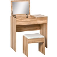 Product photograph of Homcom Dressing Table Set With Cushioned Stool Flip-up Mirror And Drawer In Wood Grain Finish Aosom Uk from Aosom UK