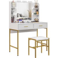 Product photograph of Homcom Dressing Table With Lighted Mirror Cushioned Stool Drawers Shelves Makeup Vanity Desk Set Modern Dresser Vanity Table White Aosom Uk from Aosom UK