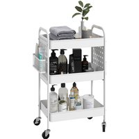 Product photograph of Homcom 3-tier Storage Trolley On Wheels Rolling Utility Serving Cart W 3 Mesh Baskets 2 Hanging Boxes 6 Hooks For Living Room White Aosom Uk from Aosom UK