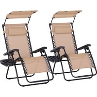 Product photograph of Outsunny 2 Piece Foldable Reclining Garden Chair W Headrest Zero Gravity Deck Sun Lounger Seat Chair W Footrest Cup Holder Canopy Aosom Uk from Aosom UK