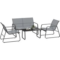 Product photograph of Outsunny 4 Piece Garden Furniture Set Outdoor Patio Sofa Set With Double Chair Single Chairs And Glass Top Table For Terrace And Balcony Light Grey from Aosom UK