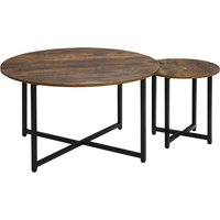 Product photograph of Homcom Round Coffee Table Nesting Set Of 2 With Metal Frame Industrial Side End Table For Living Room Bedroom Rustic Brown Aosom Uk from Aosom UK