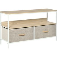 Product photograph of Homcom Tv Cabinet Tv Console Unit With 2 Foldable Linen Drawers Tv Stand With Shelving For Living Room Entertainment Room Wood Effect Aosom Uk from Aosom UK