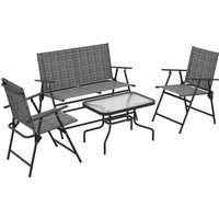 Product photograph of Outsunny 4 Pcs Patio Furniture Set W Breathable Mesh Fabric Seat Backrest Garden Set W Armchairs Loveseat Glass Top Mixed Grey Aosom Uk from Aosom UK