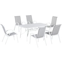 Product photograph of Outsunny 7 Piece Garden Dining Set With Dining Table And Chairs 6 Seater Outdoor Patio Furniture W Parasol Hole For Backyard Deck And Balcony Grey from Aosom UK
